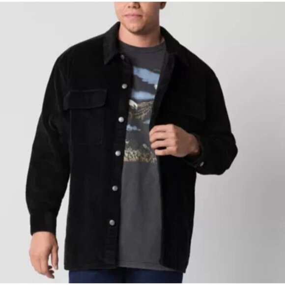 Arizona Mens Corduroy Long Sleeve Shirt Jacket 3XL Black Big & Tall 100% Cotton - Picture 1 of 15